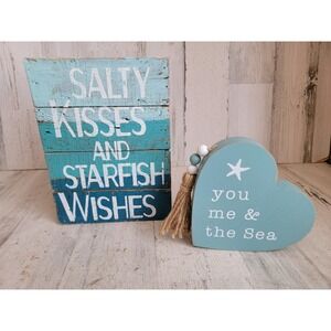 Wooden sea home‎ decor salty kisses starfish wishes ocean set beach